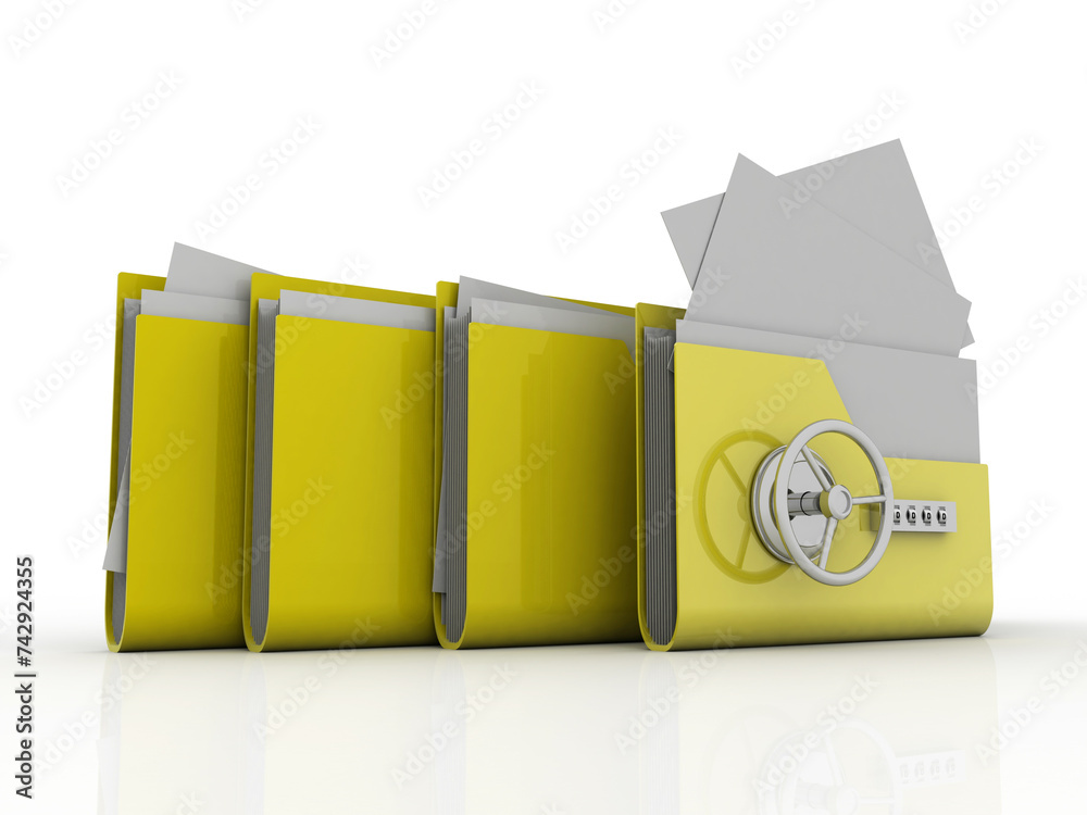 Poster 3d rendering folder protected lock