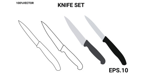 Vector icon set of kitchen knives