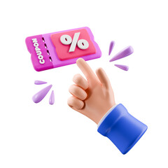 3d hand with coupon voucher discount code icon