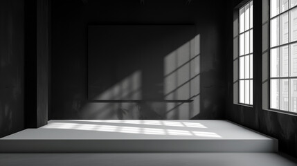 3d render of empty room with window and light from window.