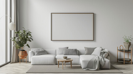 wall / modern living room with mockup frame, Large vertical poster frame mock-up on bureau | Gallery wall mock-up in cosy living room interior, frame mock-up, 3d render, Generative AI
