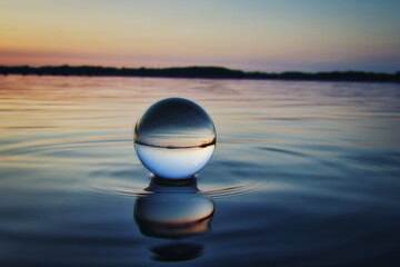 Lensball - Sunset over the Lake -   Landscape - Beautiful - silhouette  - Sunrise Sea - Colorful - Reed - Clouds - Sky - Sundown - Sun	- Crystal Ball - Background - Water - Concept - Summer