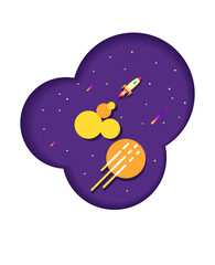 Vector image. Rocket flying into space. Paper style.