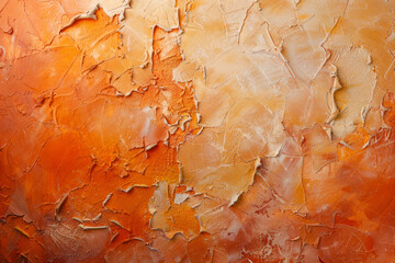 Painted Orange Color Stucco Wall Texture With Copy Space.
