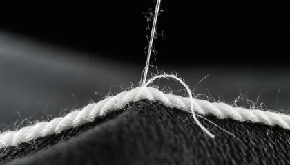 Fotobehang Generated image of white stitch on black © Alena Shelkovnikova