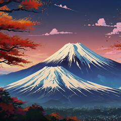 Inspired View of Mount Fuji with Vibrant Village Foreground.