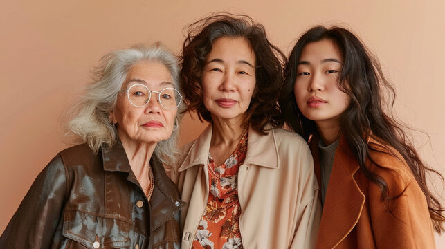 Family Portrait Of Happy Three Generations Of Asian Women