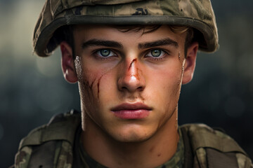 Obraz premium AI generated portrait of a confident strong courageous Ukrainian soldier