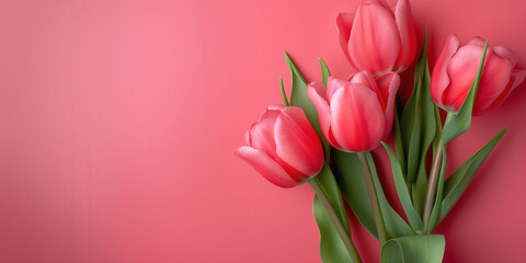 Luminous Red Tulips on a Smooth Pink Surface