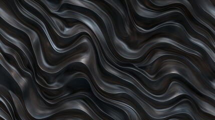 Obraz premium A seamless, abstract background featuring smooth, flowing waves in various shades of black and dark gray. The pattern mimics the gentle movement of water at night, with a sleek, polished finish. 8k