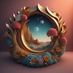 Fototapeta premium View of abstract 3d mystical landscape with flowers - generated by ai