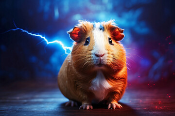 guinea pig with lightning background - obrazy, fototapety, plakaty