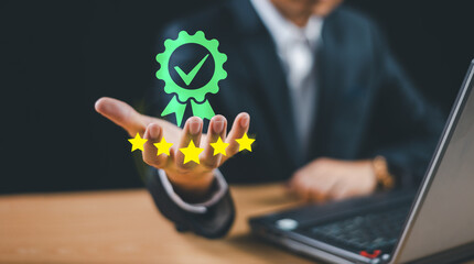 Quality Control QC, certification guarantee concept. Quality system control management service, online validation process. Quality Assurance QA, Compliance regulations and standards satisfaction