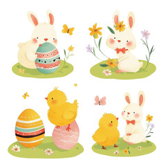 Obraz na płótnie Canvas Happy Easter Bunnies and Chicks Transparent PNG clipart