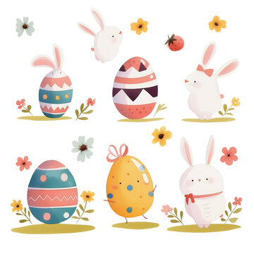 Happy Easter Bunnies and Chicks Transparent PNG clipart
