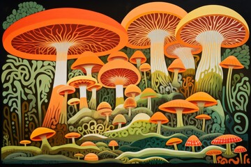 moss and mushrooms print