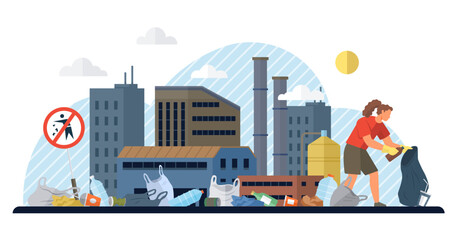 Waste pollution vector illustration. The waste pollution metaphor highlights destructive impact irresponsible waste disposal practices Ecology plays vital role in maintaining balanced and healthy