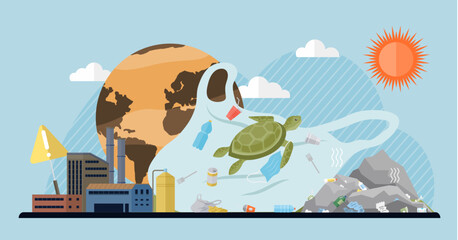 Waste pollution vector illustration. Ecology plays vital role in maintaining balanced and healthy environment Environmental conservation is essential for tackling waste pollution and preserving