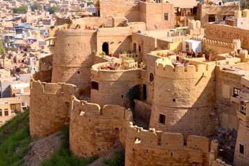 Aerial view of Jaisalmer city from the Golden Fort of Jaisalmer, Rajasthan, India, with ample copy space.