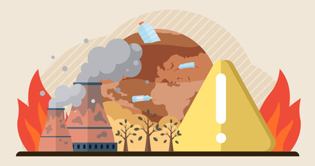 Waste pollution vector illustration. Climate change and waste pollution are interconnected issues require comprehensive solutions The improper handling waste exacerbates environmental problems