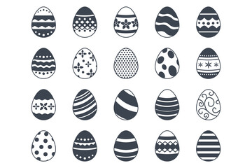 Easter eggs, Easter day festival icon set, ostern egg icons with decoration patterns symbols collection, logo isolated vector illustration