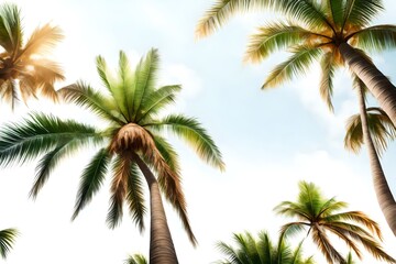 Coconut palm tree isolated on white transparent background blur