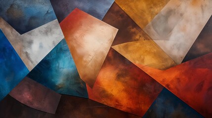 An abstract composition of overlapping geometric shapes in a variety of colors and textures. The oil paint adds depth to the shapes, creating an intriguing play of light and shadow. 8k