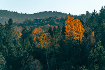 Kastamonu Kure Mountains Horma Canyon surroundings green and orange colors and bridges in autumn...
