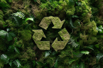 Recycling green symbol, green forest on background, global recycling day - 742938904