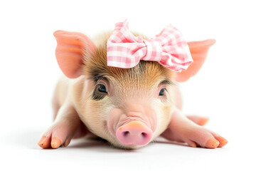 Cute pig baby with bow, day without meat - 742938919