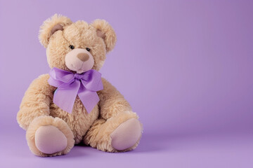 Teddy bear with purple ribbon. Epilepsy awareness day - 742939186