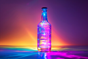 Bottle of multicolored neon lights with rainbow background - 742939351