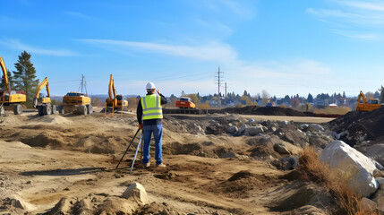 Engineers conducting geotechnical surveys and analyzing soil conditions to assess foundation requirements and inform site preparation activities for construction projects.  - obrazy, fototapety, plakaty