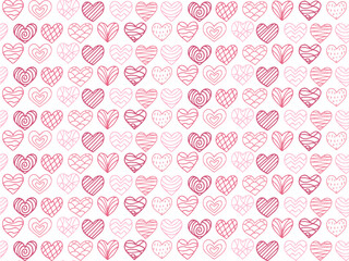 Pink Outline Hearts seamless Pattern. Line drawn cute heart. Love Symbol Hand drawing Doodle Background. Valentine's day, Wedding, Anniversary, Birthday illustration