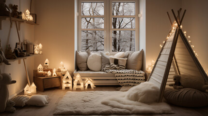 Achild's bedroom with playful winter decorations