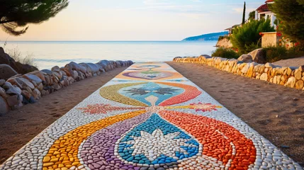 Foto op Canvas  A colorful stone path amidst sand on the beach © Sameer