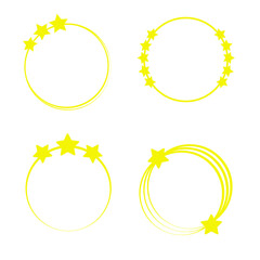 Stardust frames. Shiny star circle frame, starry glitter stamp and round magic twinkle stars trace isolated vector set