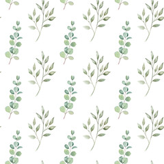 Greenery delicate seamless pattern. Watercolor hand painted background.
