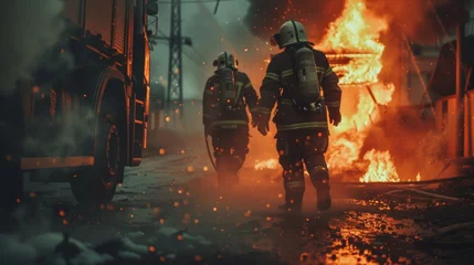 Foto op Canvas Firemen at work,Firemans team during firefighting © Amonthep