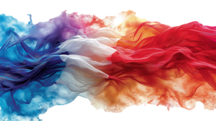 blue, white and red  Colored Cloud of Smoke isolated on White Background