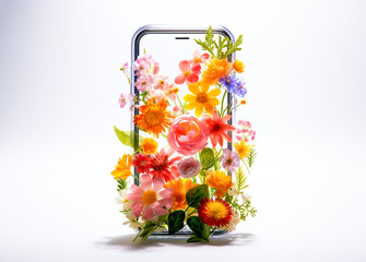 Translucent cell phone filled with flowers