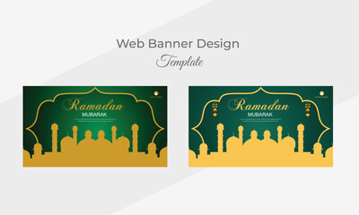 Vector Islamic celebrate Ramadan Mubarak Muslim getting party web banner design template.