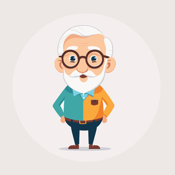 Old man grandpa with glasses cartoon illustration elder character design
