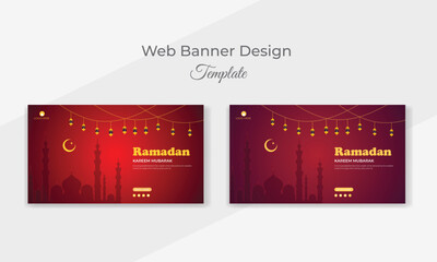 Special Ramadan Mubarak celebration Islamic web banner design template.