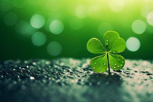 St. Patrick’s Day. Green background. Clover, shamrock. Card template, party invitation design. Banner. - Powered by Adobe