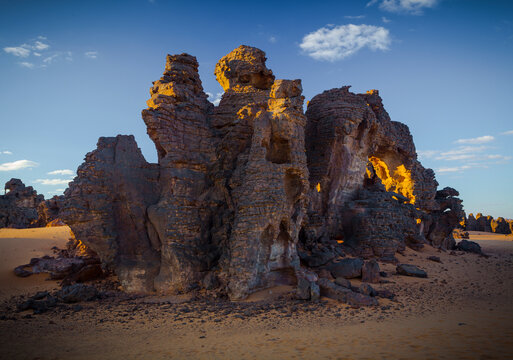 View of rock formation in the desert near Ghat, Sahara desert, Libya.