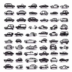 Collection of different types of cars. Vector illustration in flat design.