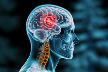 Human brain x-ray, epilepsy, tumor, migraine headache attack, psychological pressure and stress, mind with burnout or trauma
 - obrazy, fototapety, plakaty
