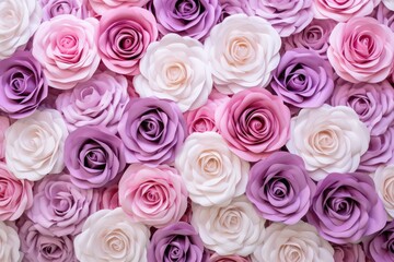 Naklejka premium Enchanting Bloom: A Tapestry of Handcrafted Paper Roses in Soft Hues - Generative AI