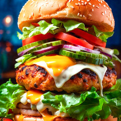 closeup of a delicious hamburger